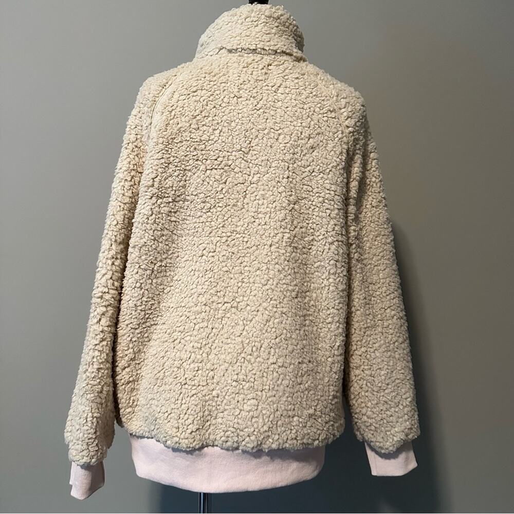 Merokeety Sherpa Fleece Jacket Snap Front Pockets Stand-Up Collar Cream medium - Picture 2 of 6